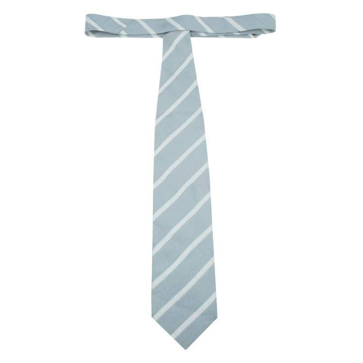 Pre Owned Giorgio Armani Grey Striped Silk Tie