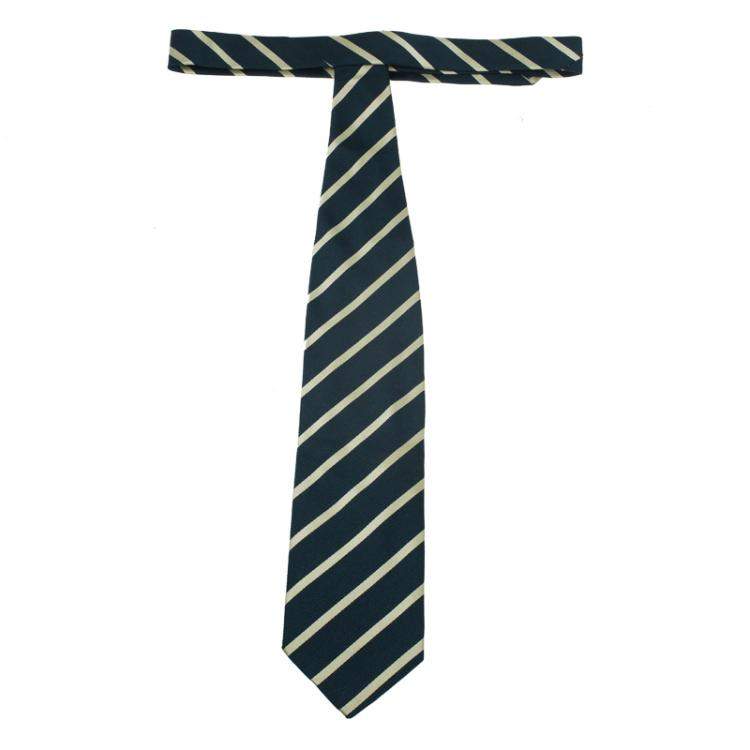 Pre Owned Giorgio Armani Black and Beige Striped Silk Tie