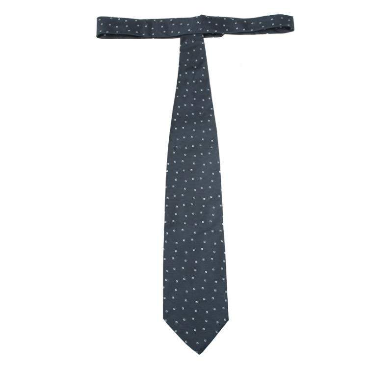 Pre Owned Giorgio Armani Dark Grey Printed Silk Tie