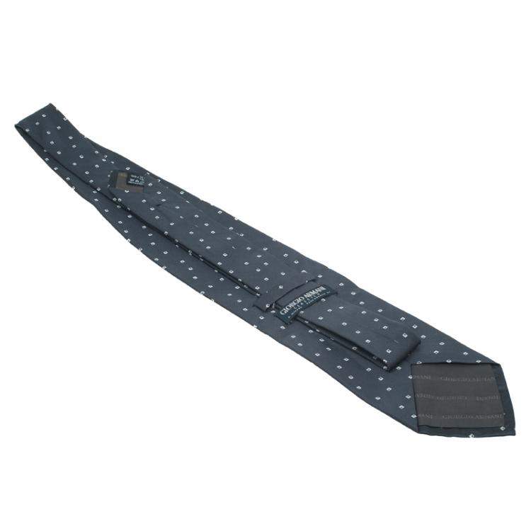 Pre Owned Giorgio Armani Dark Grey Printed Silk Tie