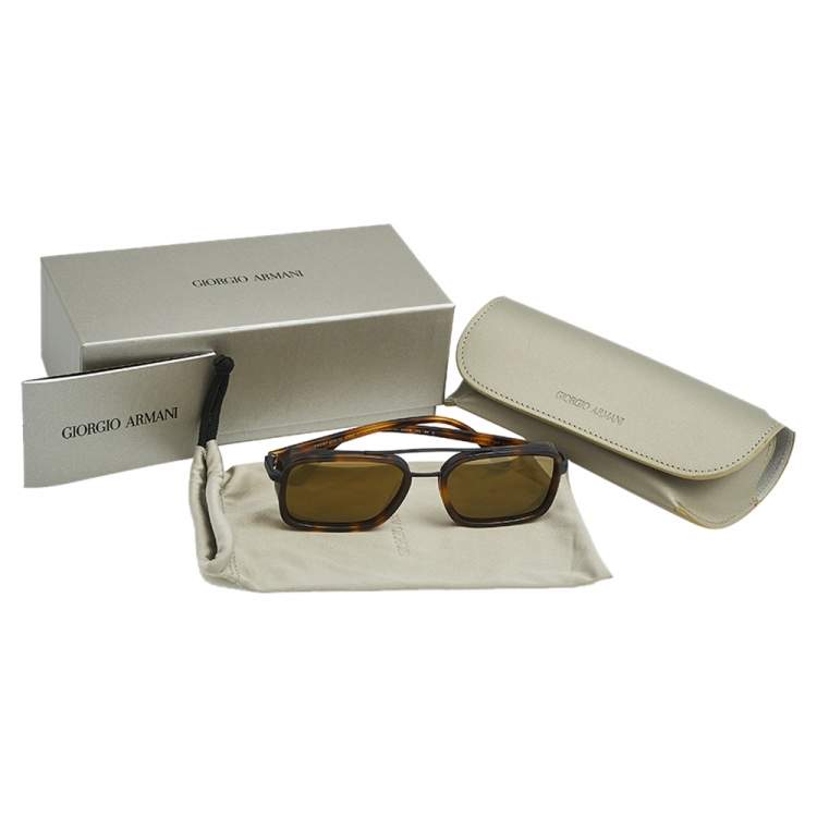 Giorgio Armani Brown Havana/ Gold Mirrored AR 6063 Square Sunglasses ...