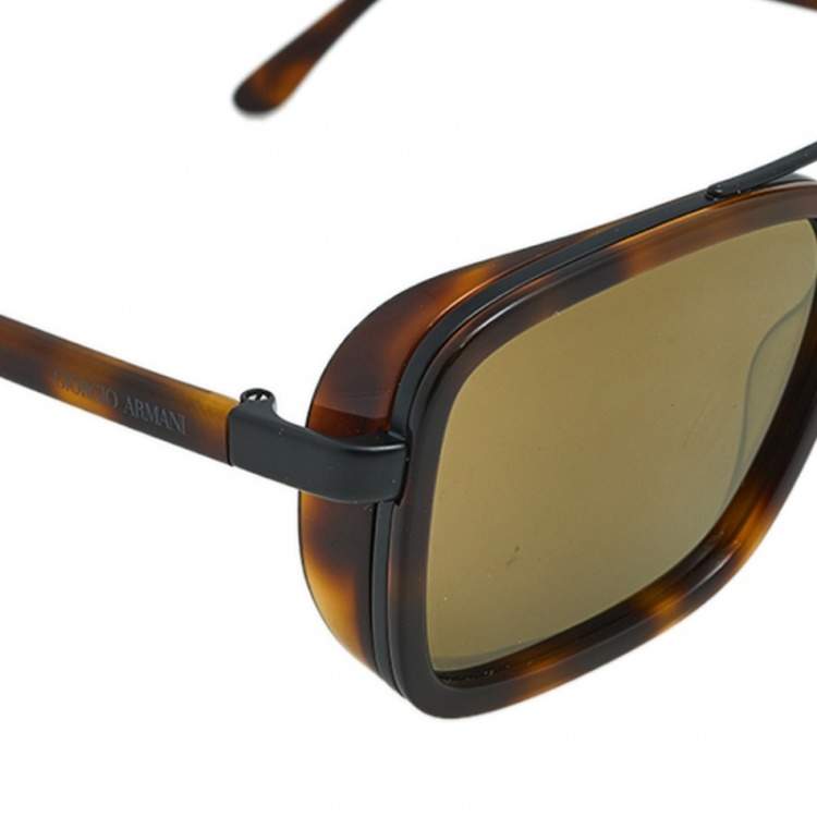 Pre Owned Giorgio Armani Brown Havana/ Gold Mirrored AR 6063 Square Sunglasses