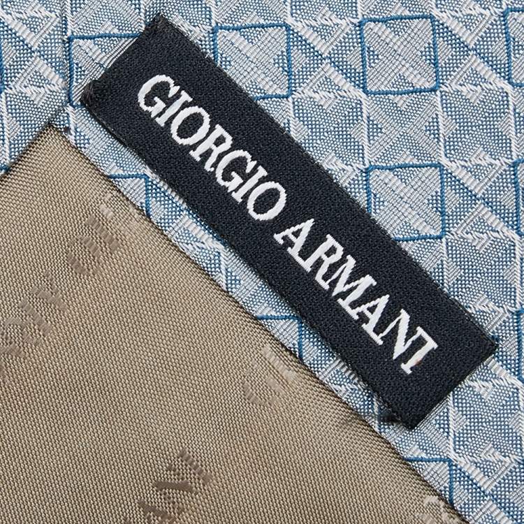 Pre Owned Giorgio Armani Blue Square Patterned Silk Jacquard Tie