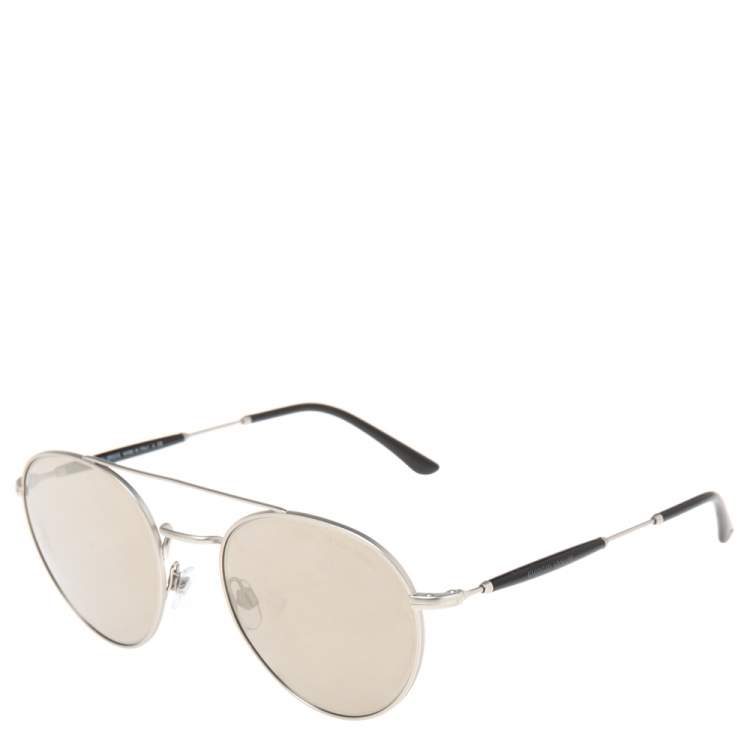 Pre Owned Giorgio Armani Matte Silver/Grey Mirrored AR 6075 Aviator Sunglasses