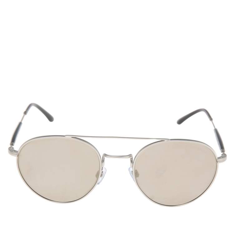 Pre Owned Giorgio Armani Matte Silver/Grey Mirrored AR 6075 Aviator Sunglasses
