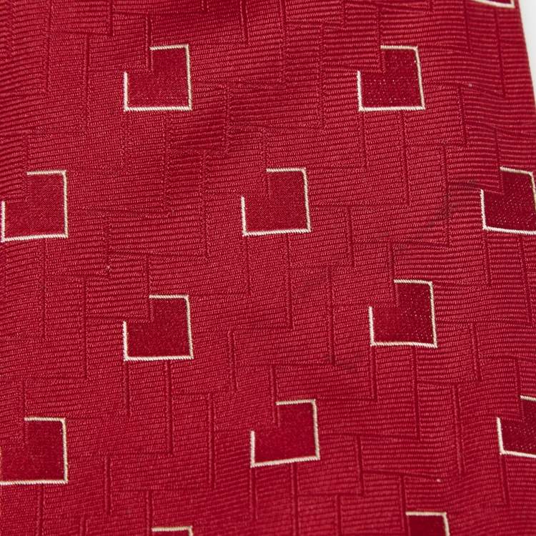 Pre Owned Giorgio Armani Red Jacquard Silk Traditional Tie 