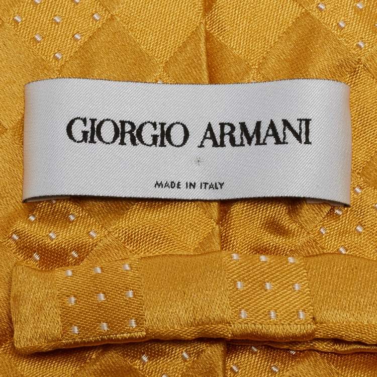 Pre Owned Giorgio Armani Yellow Patterned Silk Traditional Tie