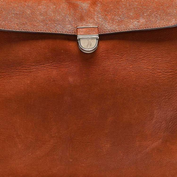 Pre Owned Giorgio Armani Brick Brown Nubuck Leather Flap Duffel Bag