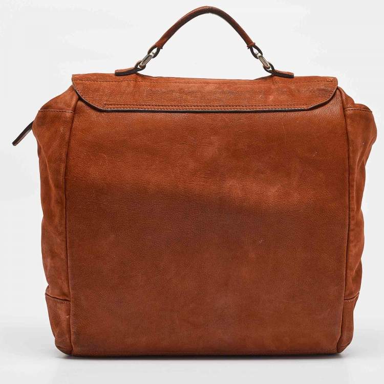 Pre Owned Giorgio Armani Brick Brown Nubuck Leather Flap Duffel Bag