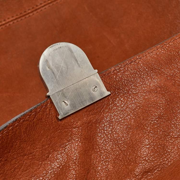 Pre Owned Giorgio Armani Brick Brown Nubuck Leather Flap Duffel Bag