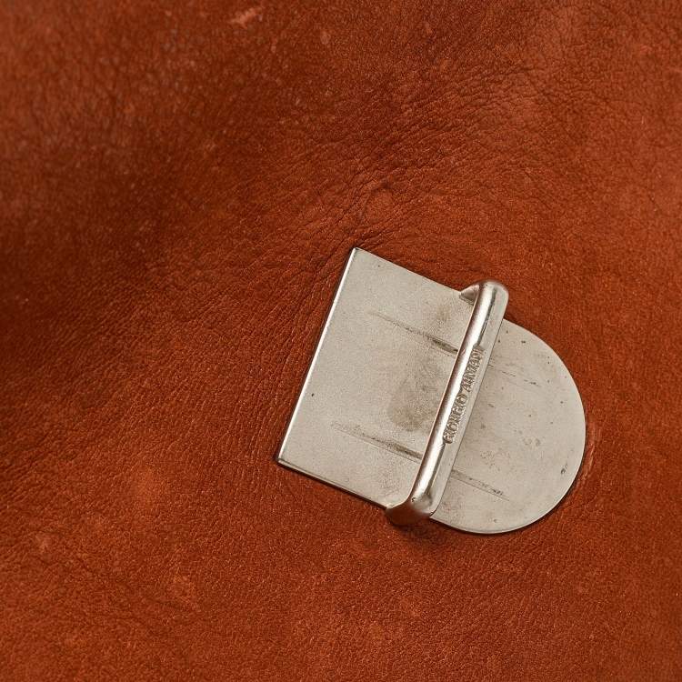 Pre Owned Giorgio Armani Brick Brown Nubuck Leather Flap Duffel Bag