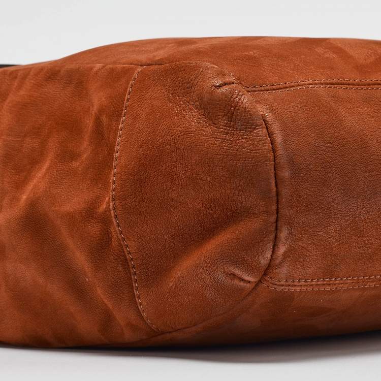 Pre Owned Giorgio Armani Brick Brown Nubuck Leather Flap Duffel Bag