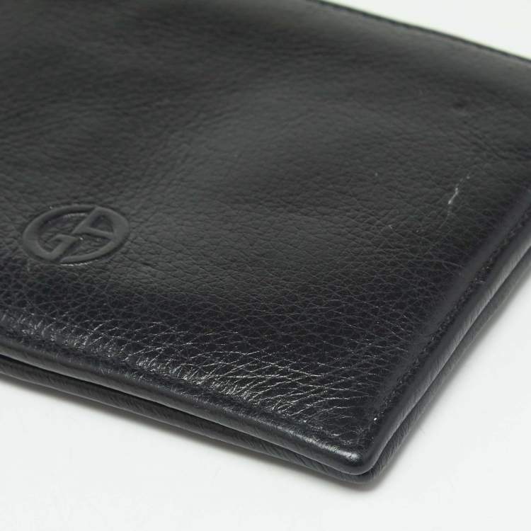 مملوكة مسبقًا محفظة جورجيو أرماني جلد أسود ثنائية الطي