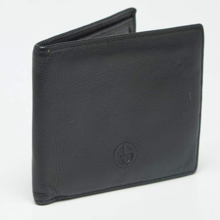 مملوكة مسبقًا محفظة جورجيو أرماني جلد أسود ثنائية الطي