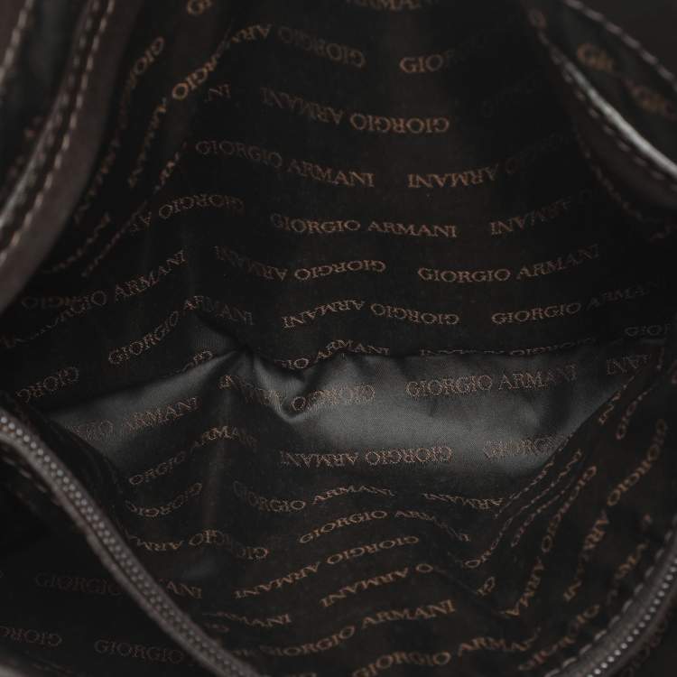 Pre Owned Giorgio Armani Brown Leather Messengers Bag