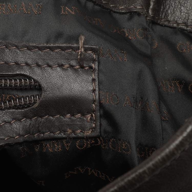 Pre Owned Giorgio Armani Brown Leather Messengers Bag