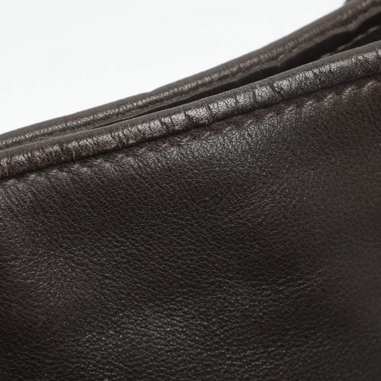 Pre Owned Giorgio Armani Brown Leather Messengers Bag