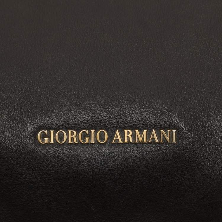 Pre Owned Giorgio Armani Brown Leather Messengers Bag
