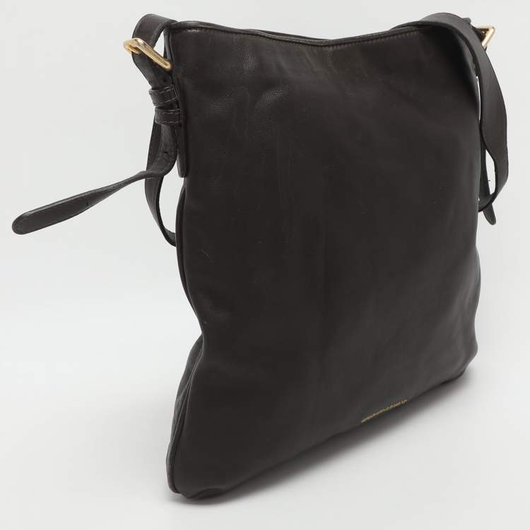 Pre Owned Giorgio Armani Brown Leather Messengers Bag