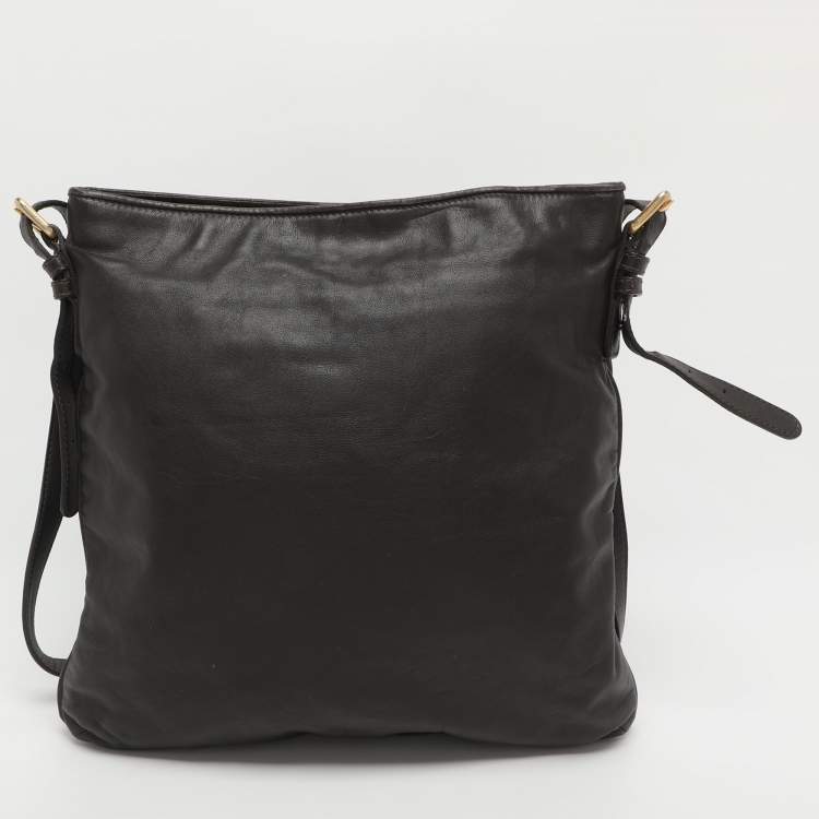 Pre Owned Giorgio Armani Brown Leather Messengers Bag