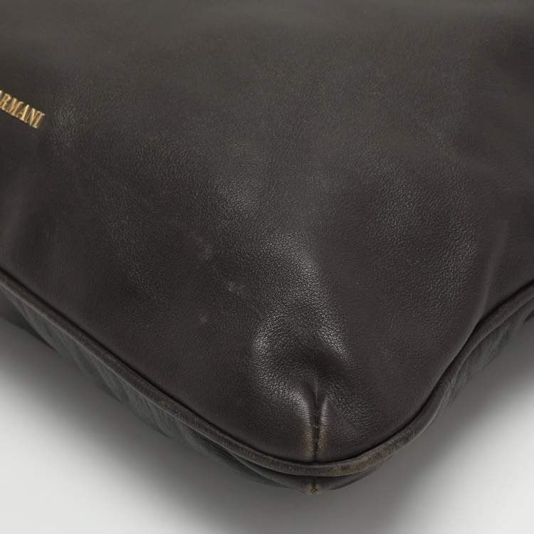 Pre Owned Giorgio Armani Brown Leather Messengers Bag