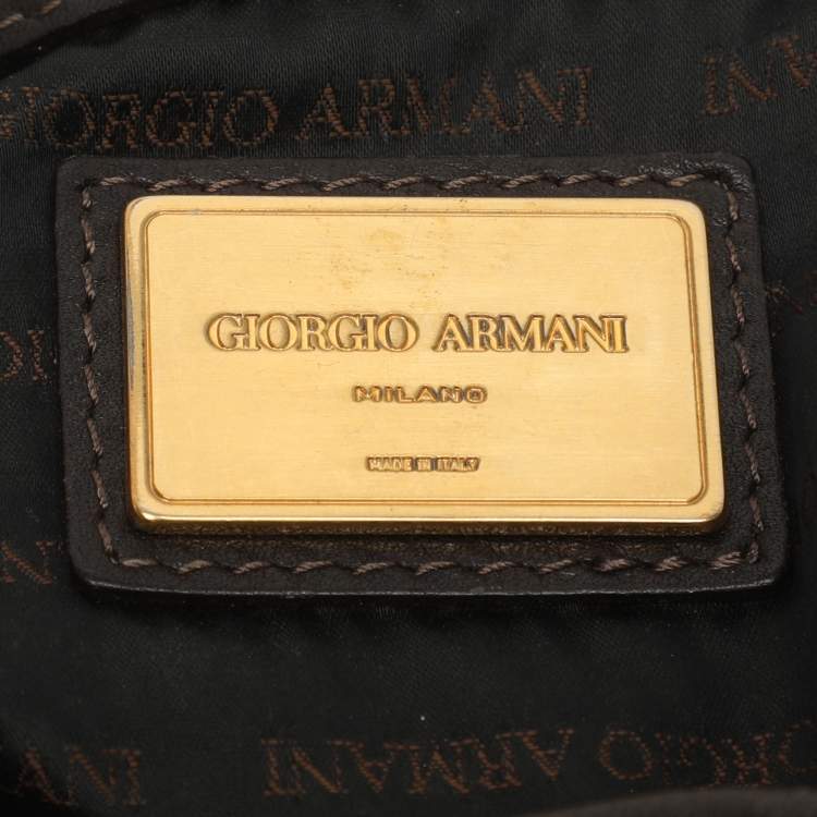Pre Owned Giorgio Armani Brown Leather Messengers Bag
