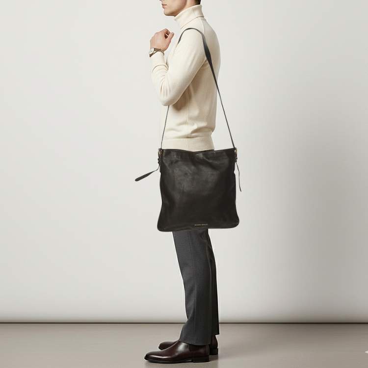 Pre Owned Giorgio Armani Brown Leather Messengers Bag