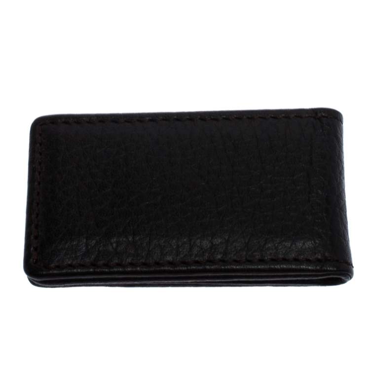 Pre Owned Giorgio Armani Dark Brown Leather Magnet Money Clip