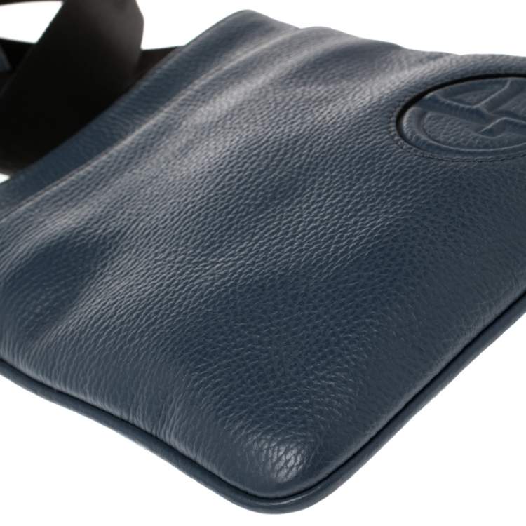 Pre Owned Giorgio Armani Ash Blue Leather Piattina Messenger Bag