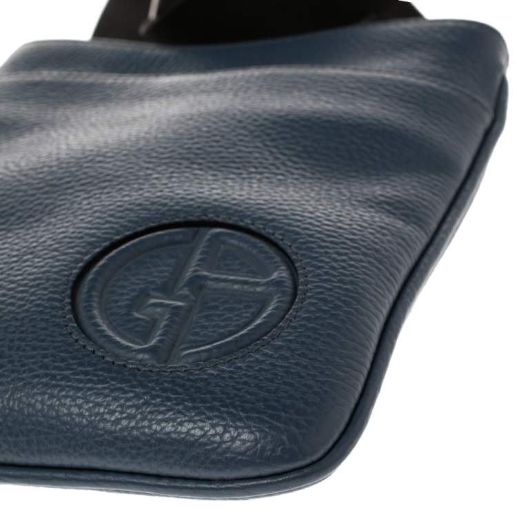 Pre Owned Giorgio Armani Ash Blue Leather Piattina Messenger Bag