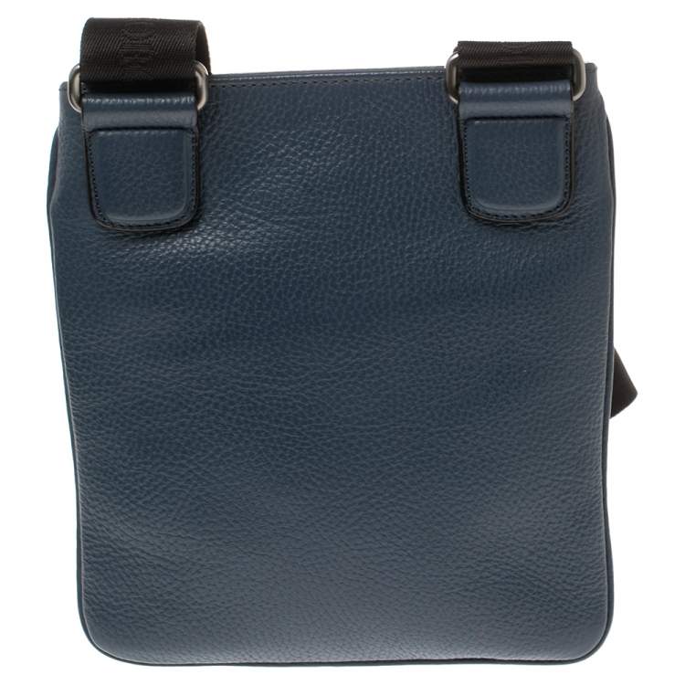 Pre Owned Giorgio Armani Ash Blue Leather Piattina Messenger Bag