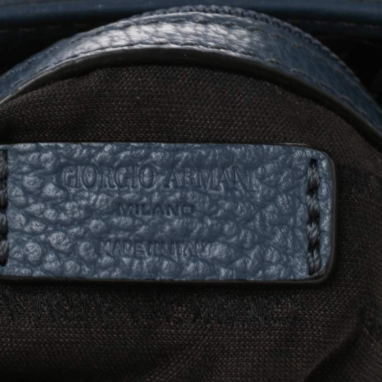 Pre Owned Giorgio Armani Ash Blue Leather Piattina Messenger Bag