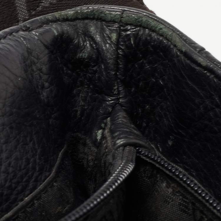 Pre Owned Giorgio Armani Black Leather Logo Flap Messenger Bag