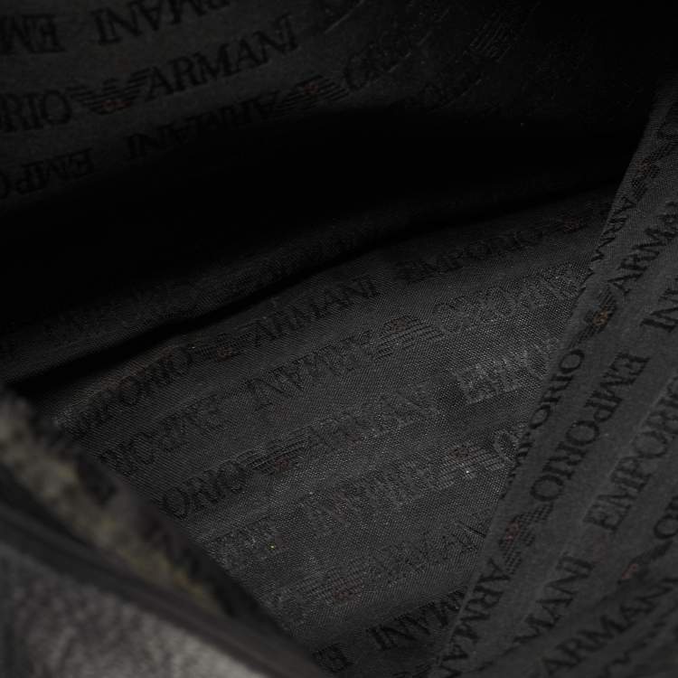 Pre Owned Giorgio Armani Black Leather Logo Flap Messenger Bag