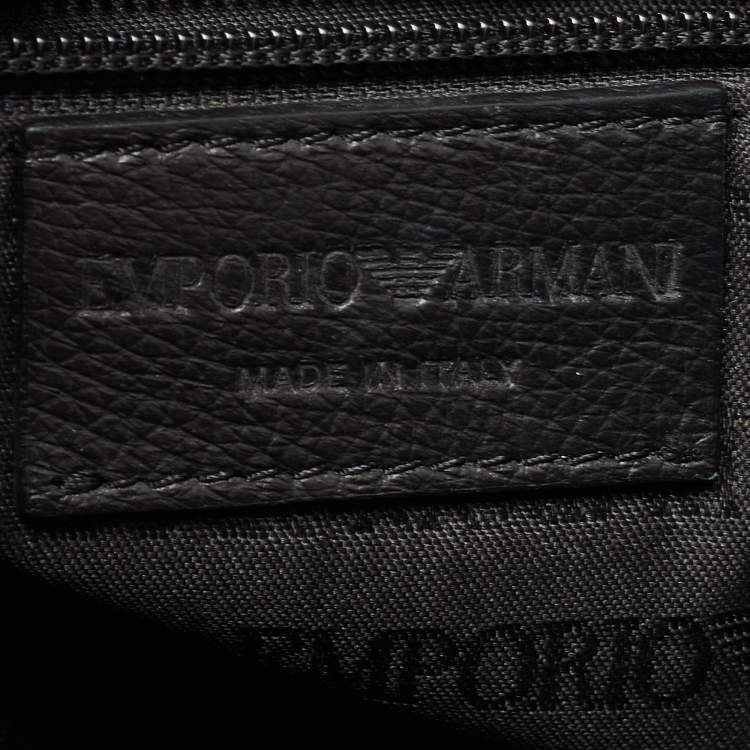Pre Owned Giorgio Armani Black Leather Logo Flap Messenger Bag
