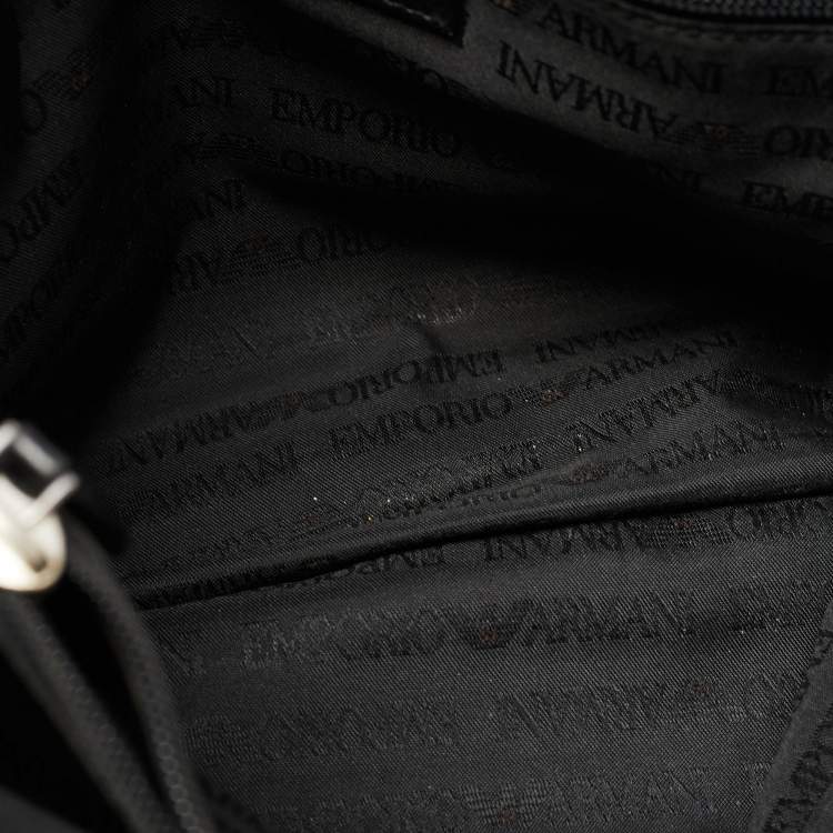 Pre Owned Giorgio Armani Black Leather Logo Flap Messenger Bag