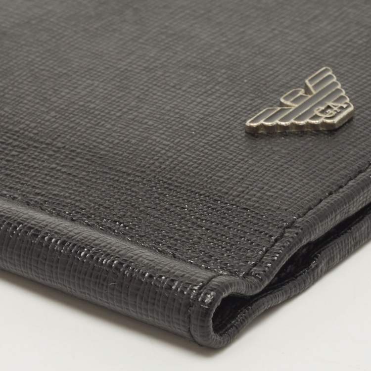 Pre Owned Giorgio Armani Black Leather Logo Bifold Wallet