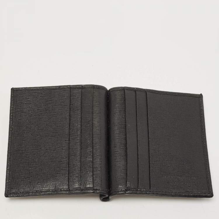 Pre Owned Giorgio Armani Black Leather Logo Bifold Wallet