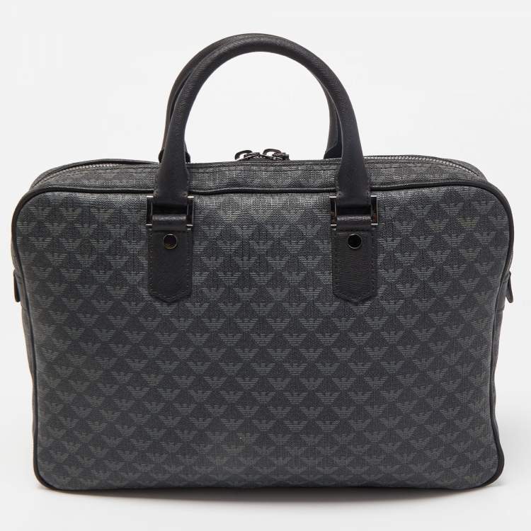 Pre Owned Giorgio Armani Black/Dark Grey Jacquard Coated Canvas Briefcase