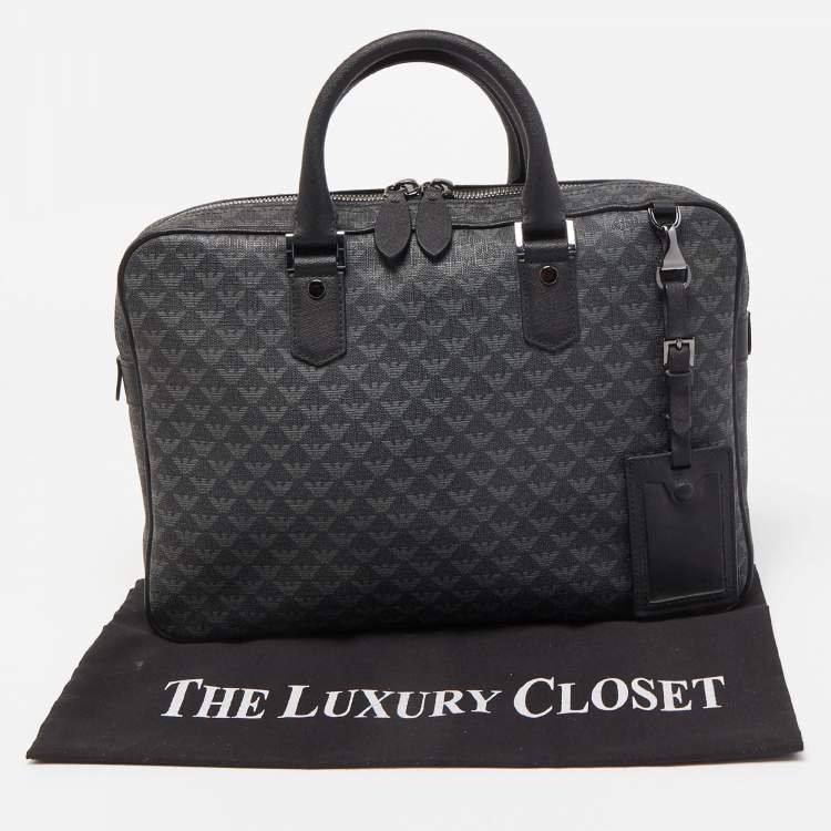 Pre Owned Giorgio Armani Black/Dark Grey Jacquard Coated Canvas Briefcase