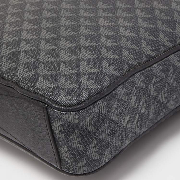 Pre Owned Giorgio Armani Black/Dark Grey Jacquard Coated Canvas Briefcase