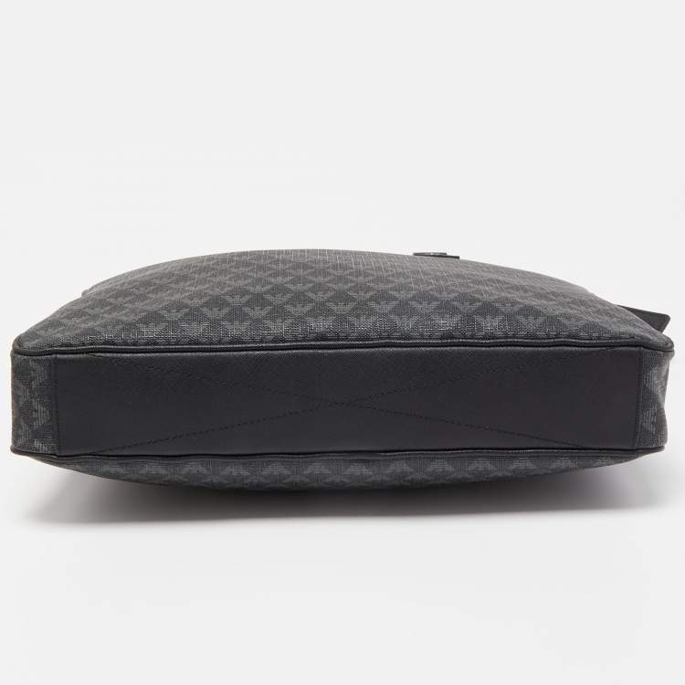 Pre Owned Giorgio Armani Black/Dark Grey Jacquard Coated Canvas Briefcase