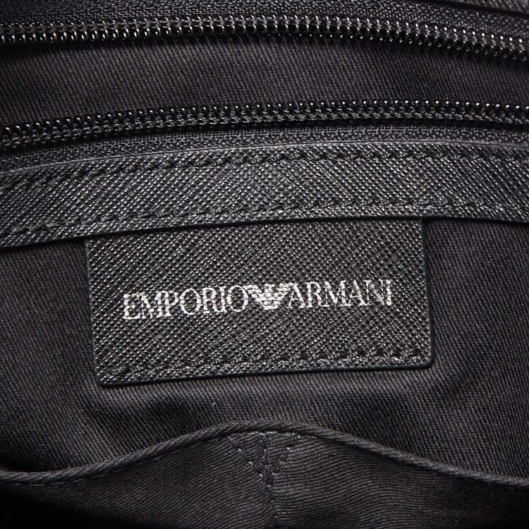 Pre Owned Giorgio Armani Black/Dark Grey Jacquard Coated Canvas Briefcase