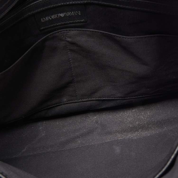 Pre Owned Giorgio Armani Black/Dark Grey Jacquard Coated Canvas Briefcase