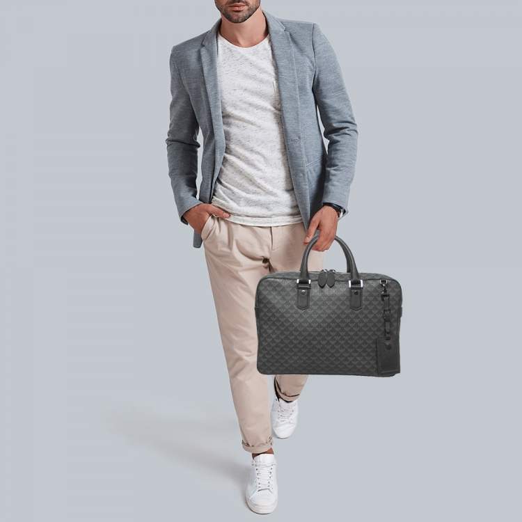 Pre Owned Giorgio Armani Black/Dark Grey Jacquard Coated Canvas Briefcase