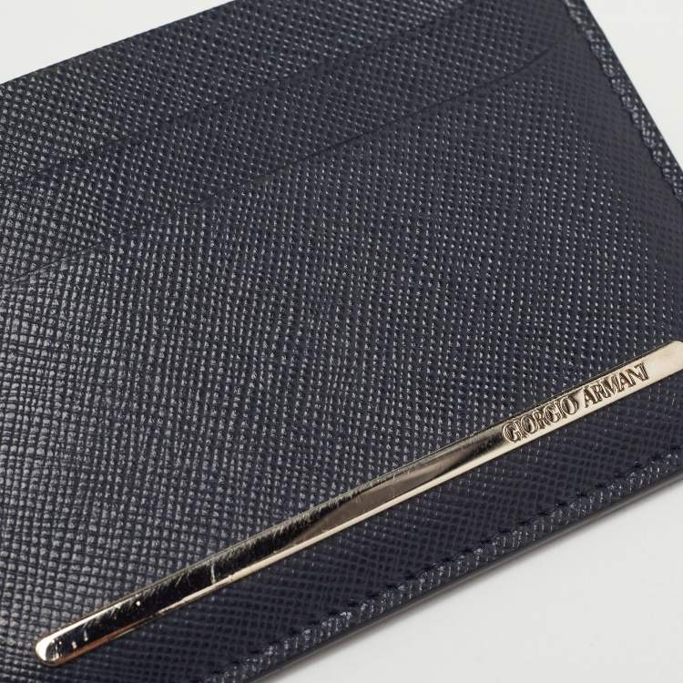Pre Owned Giorgio Armani Navy Blue Leather Card Holder