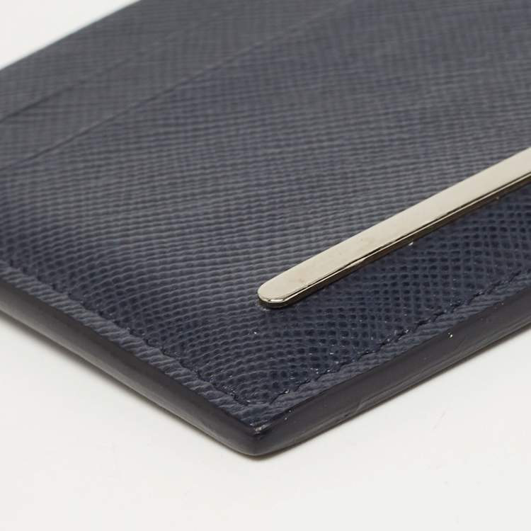 Pre Owned Giorgio Armani Navy Blue Leather Card Holder