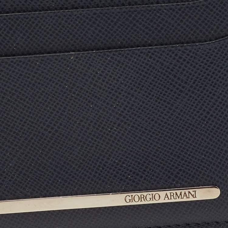 Pre Owned Giorgio Armani Navy Blue Leather Card Holder