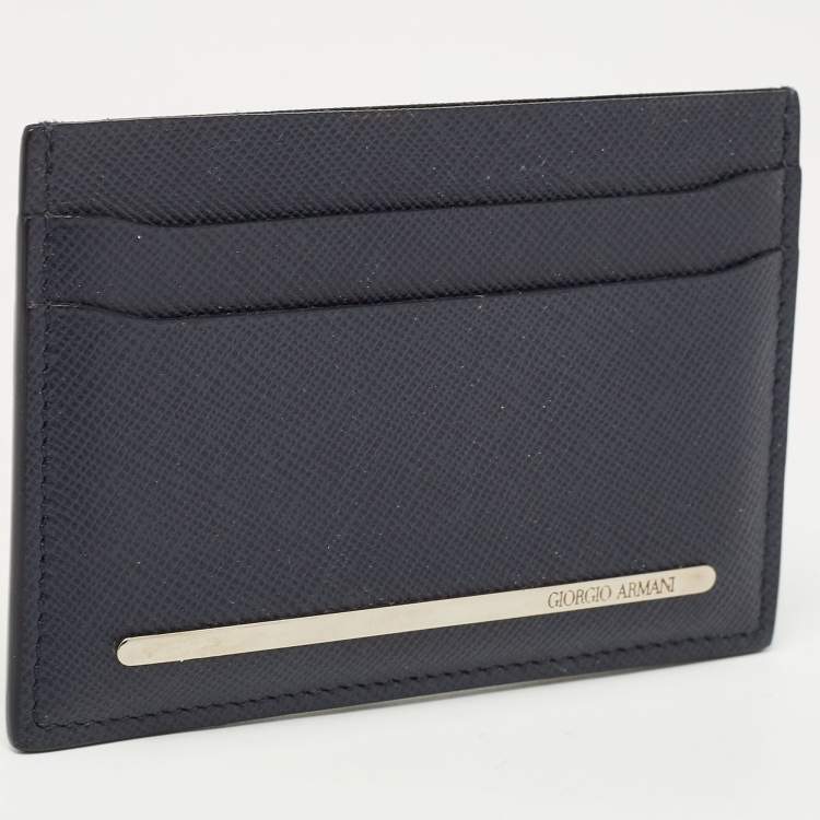 Pre Owned Giorgio Armani Navy Blue Leather Card Holder