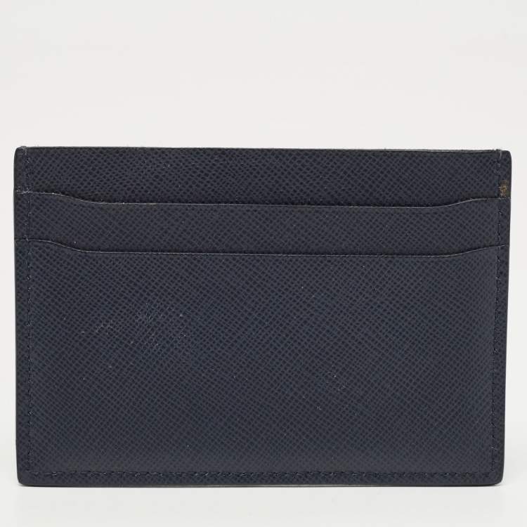 Pre Owned Giorgio Armani Navy Blue Leather Card Holder